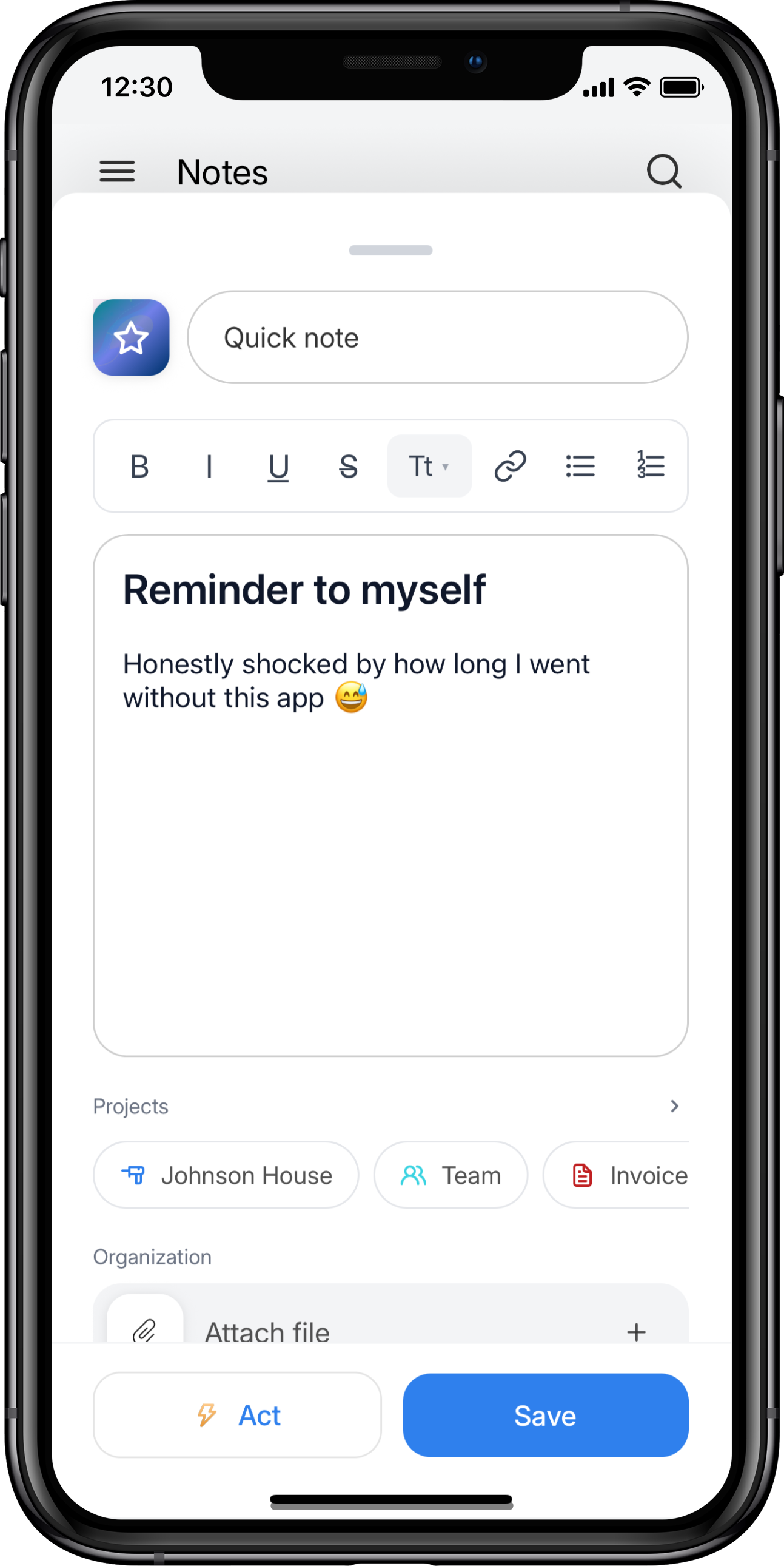 Notes editor with formatting options